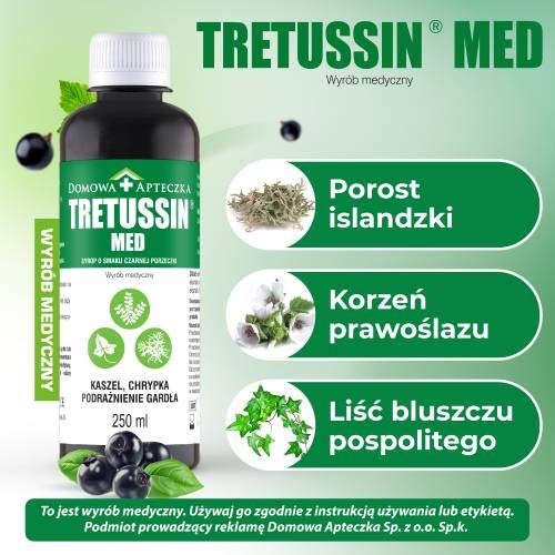Miniaturka artykułu - #1 DOMOWA APTECZKA Tretussin Med Syrop o smaku czarnej porzeczki, 250ml