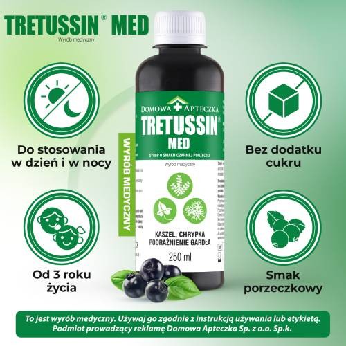 Zdjęcie produktu - 2 DOMOWA APTECZKA Tretussin Med Syrop o smaku czarnej porzeczki, 250ml