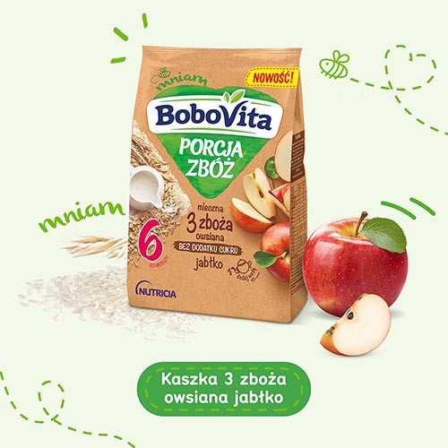 Miniaturka artykułu - #0 Porcja Zb&oacute;ż Mleczna 3 Zboża Ows.Jabł.210g