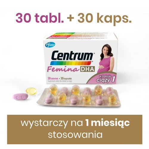 Zdjęcie produktu - 0 Centrum Femina 1 DHA w trakcie ciąży, 30tab. + 30kaps.