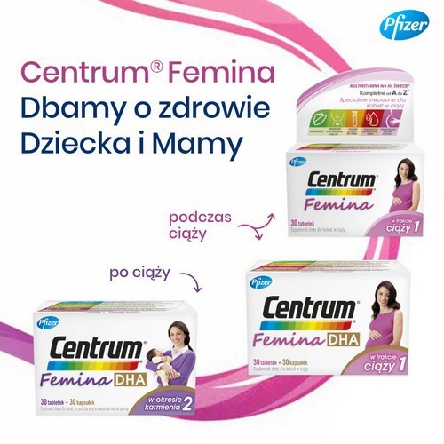 Zdjęcie produktu - 2 Centrum Femina 1 DHA w trakcie ciąży, 30tab. + 30kaps.