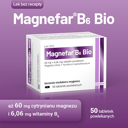 Miniaturka artykułu - #0 Magnefar B6 Bio 60mg + 6.06mg, 50 tabletek