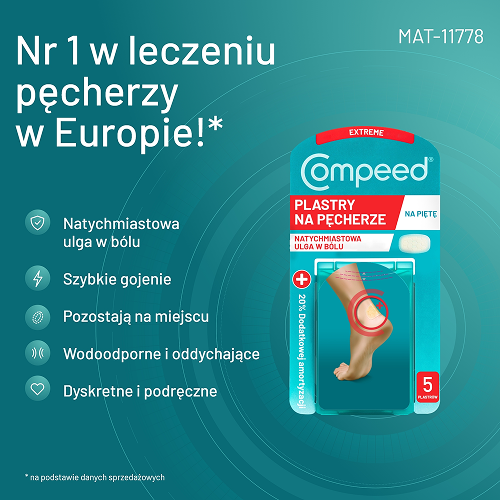 Miniaturka artykułu - #1 Compeed Plastry na pęcherze na piętach dla aktywnych średnie, 5 szt.
