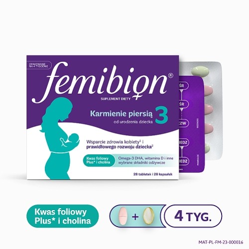 Miniaturka artykułu - #0 Femibion 3 Karmienie piersią + DHA, 28 tabl. + 28 kaps.