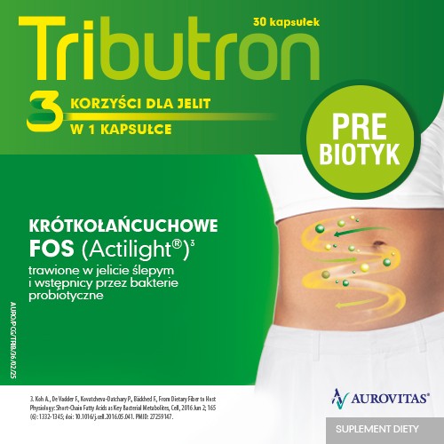 Miniaturka artykułu - #1 Tributron, 30 kapsułek - preparat pomagający przy wzdęciach, b&oacute;lach brzucha i zaparciach  