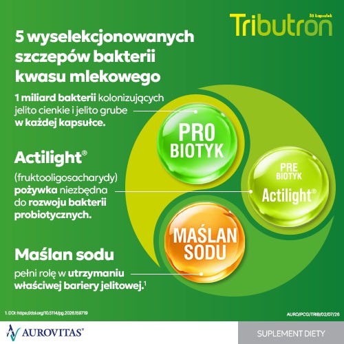 Miniaturka artykułu - #1 Tributron, 30 kapsułek - preparat pomagający przy wzdęciach, b&oacute;lach brzucha i zaparciach  