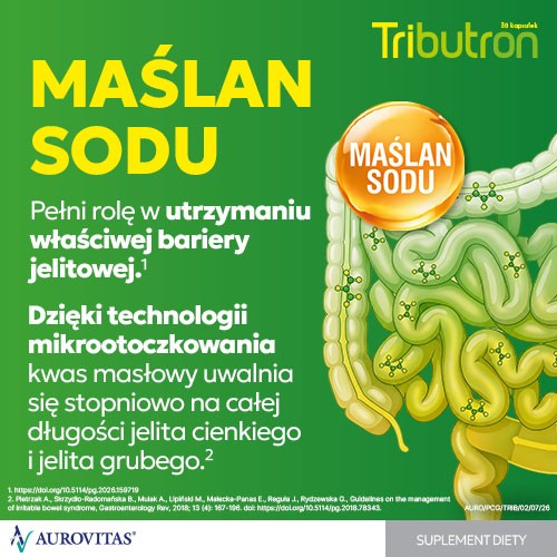 #4 – Tributron, 30 kapsułek - preparat pomagający przy wzdęciach, b&oacute;lach brzucha i zaparciach  