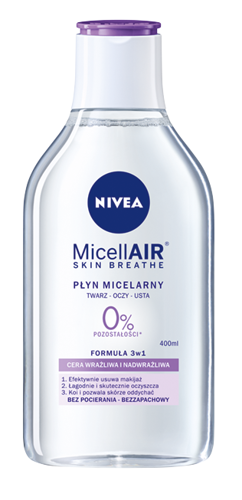 Miniaturka artykułu - #0 NIVEA MicellAIR Płyn micelarny 3w1 cera wrażliwa i nadwrażliwa, 400ml