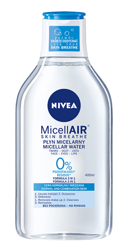 Miniaturka artykułu - #0 NIVEA MicellAIR Płyn micelarny 3w1 cera normalna i mieszana, 400ml