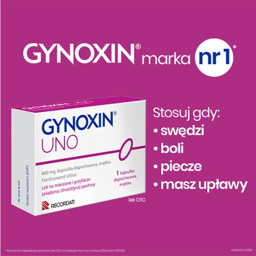 Miniaturka artykułu - #1 Gynoxin UNO 600mg, 1 globulka