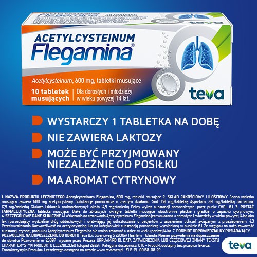 Zdjęcie produktu - 2 Flegamina ACC Acetylcysteinum 600 mg, 10 tabletki musujące