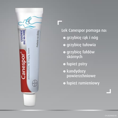 Zdjęcie produktu - 2 Canespor krem, 15g - Lek na grzybicę st&oacute;p, ciała i dłoni 
