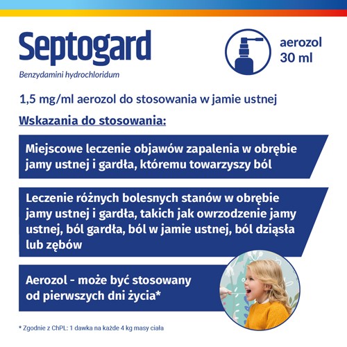 Miniaturka artykułu - #1 Septogard aerozol do stosowania w jamie ustnej 1,5mg/ml, 30ml