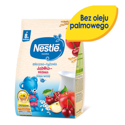 Miniaturka artykułu - #0 NESTLE kaszka mleczno-ryżowa jabłko wiśnia, 230g