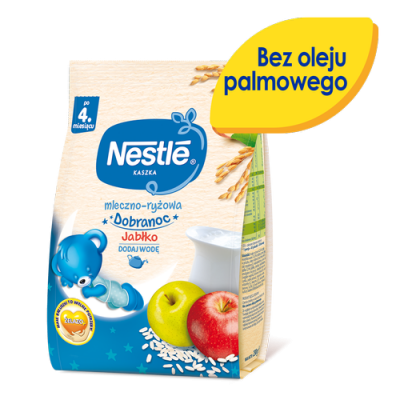 Zdjęcie produktu - 0 NESTLE Kaszka mleczno-ryżowa Dobranoc Jabłko po 4. miesiącu, 230g