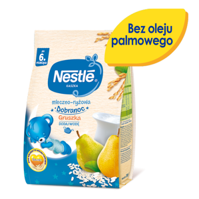 Zdjęcie produktu - 0 NESTLE Dobranoc Kaszka mleczno-ryżowa gruszka, 230g