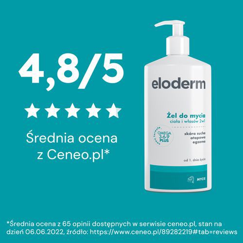 Zdjęcie produktu - 5 ELODERM Żel do mycia ciała i włos&oacute;w 2w1, 400ml
