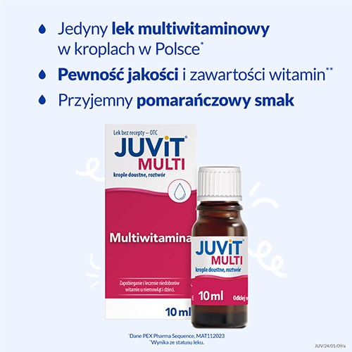 Zdjęcie produktu - 2 Juvit Multi krople doustne uzupełniające niedobory witamin u niemowląt i dzieci -10 ml