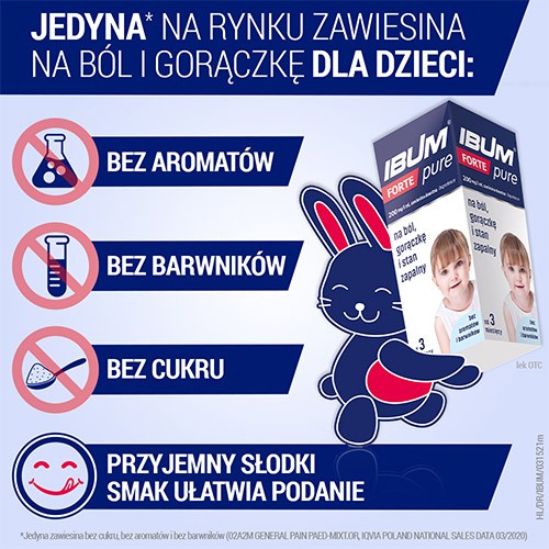 Zdjęcie produktu - 2 IBUM Forte Pure - zawiesina dla dzieci na ból, gorączkę i stan zapalny, 100g