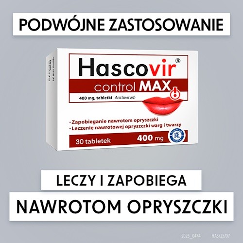 Miniaturka artykułu - #0 Hascovir Control MAX 400mg, 30 tabletek