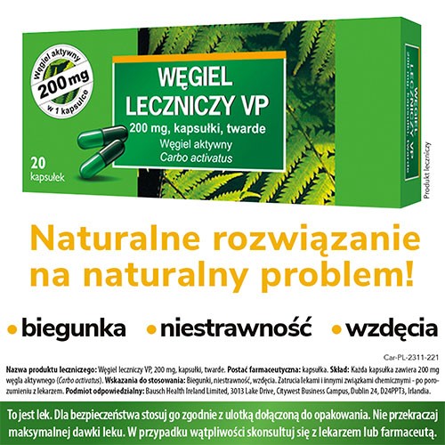 Zdjęcie produktu - 0 Węgiel leczniczy VP 200mg, 20kaps.