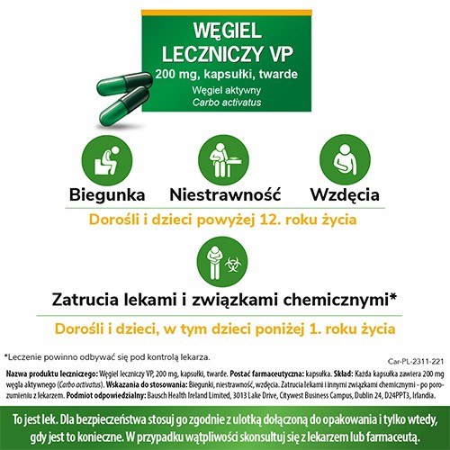 Zdjęcie produktu - 1 Węgiel leczniczy VP 200mg, 20kaps.