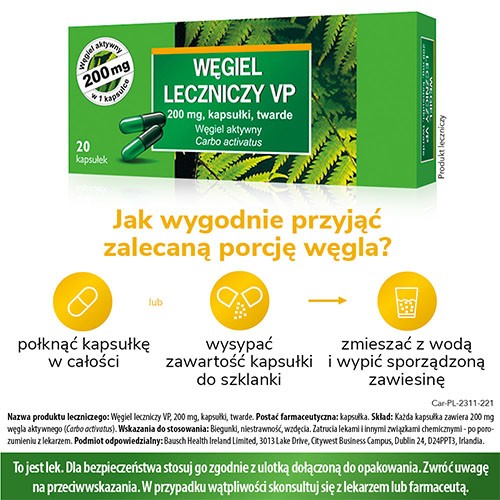 Zdjęcie produktu - 2 Węgiel leczniczy VP 200mg, 20kaps.