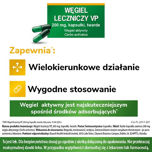 Zdjęcie produktu - 3 Węgiel leczniczy VP 200mg, 20kaps.