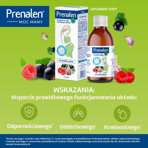 Zdjęcie produktu - 3 PRENALEN Syrop przy przeziębieniu bez cukr&oacute;w - suplement diety dla kobiet w ciąży, 115ml.