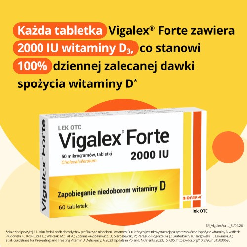 Zdjęcie produktu - 2 BIOFARM Vigalex Forte, Lek z witaminą D3 2000j.m., 60 tabletek