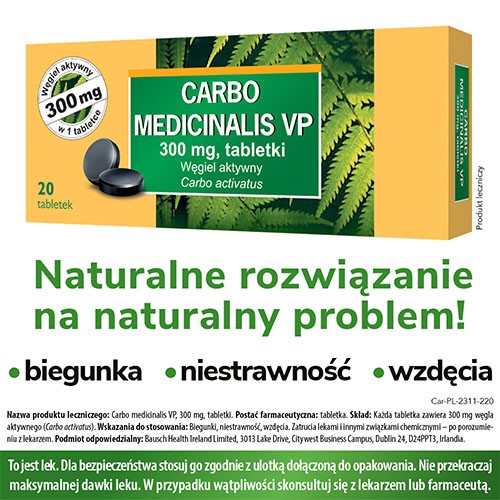 Miniaturka artykułu - #0 Carbo medicinalis VP 300mg Węgiel aktywny, 20tabl.
