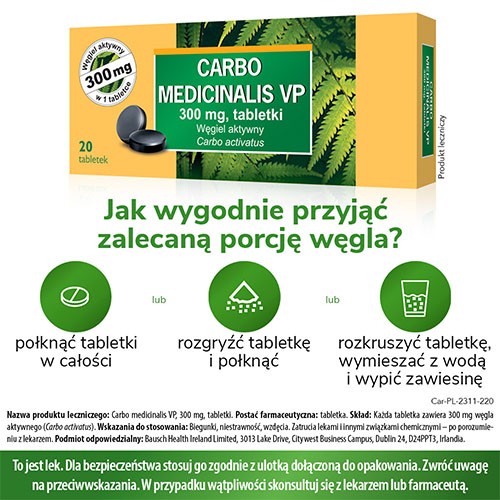 Zdjęcie produktu - 2 Carbo medicinalis VP 300mg Węgiel aktywny, 20tabl.