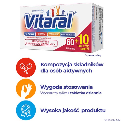 Zdjęcie produktu - 3 Vitaral, 70 tabletek (60+10)