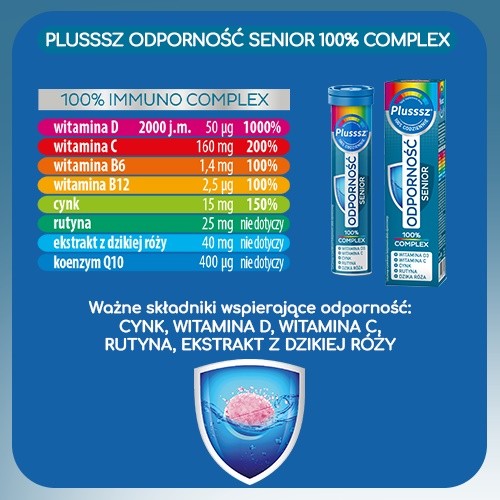 Miniaturka artykułu - #1 Plusssz Odporność Senior, witaminy i minerały, 20 tabl.musujace 