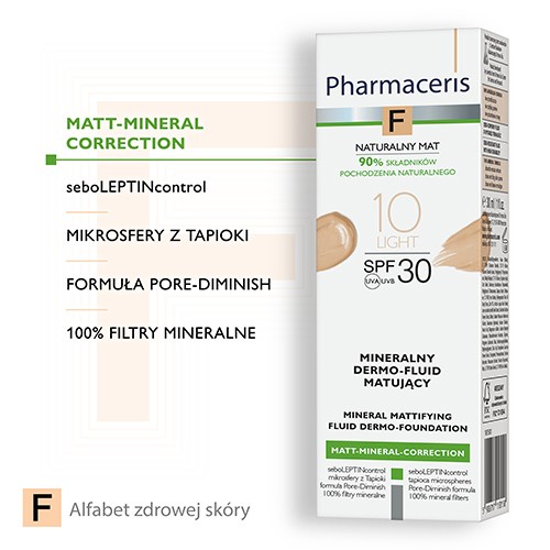 Miniaturka artykułu - #1 PHARMACERIS F Mineralny dermo-fluid matujący SPF30 - 10 Light, 30ml