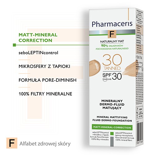 Miniaturka artykułu - #1 PHARMACERIS F Mineralny dermo-fluid matujący SPF30 - 30 Tanned, 30ml 