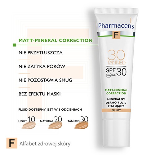 Zdjęcie produktu - 3 PHARMACERIS F Mineralny dermo-fluid matujący SPF30 - 30 Tanned, 30ml 