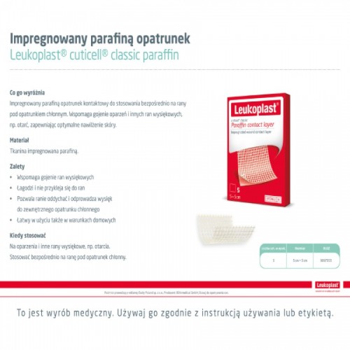 Zdjęcie produktu - 3 Leukoplast Cuticell Paraffin Opatrunek impregnowany parafiną 5x5 cm, 5 szt.