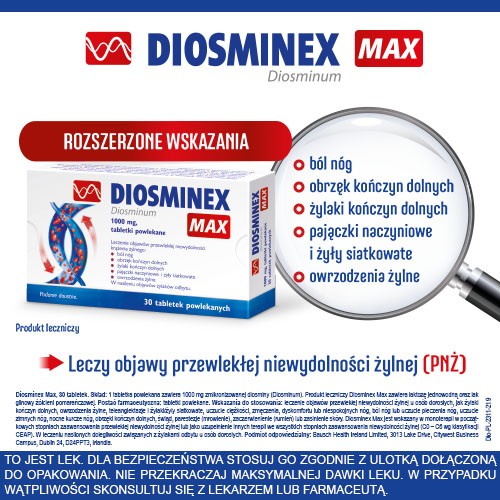 Zdjęcie produktu - 1 Diosminex Max 1000mg, 30tabl.powl.