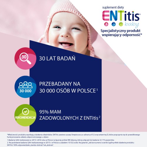 Miniaturka artykułu - #1 ENTitis Baby proszek o smaku truskawkowym, 30 sasz. 