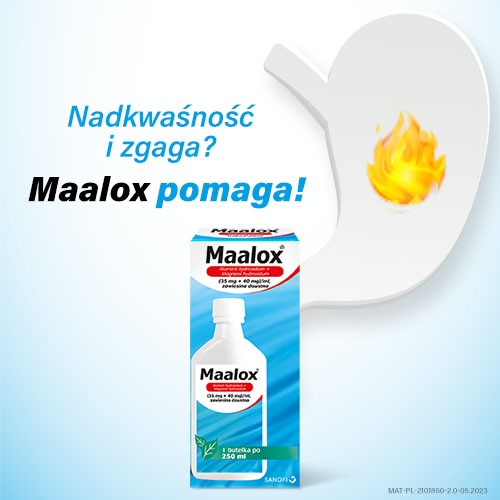 Miniaturka artykułu - #0 Maalox Lek na zgagę i niestrawność w postaci zawiesiny - 250 ml