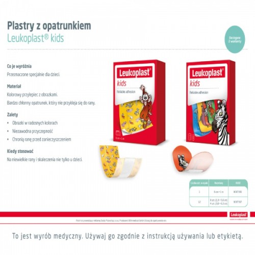 Zdjęcie produktu - 2 Leukoplast Kids Plaster z opatrunkiem 6cmx1m, 1 szt.