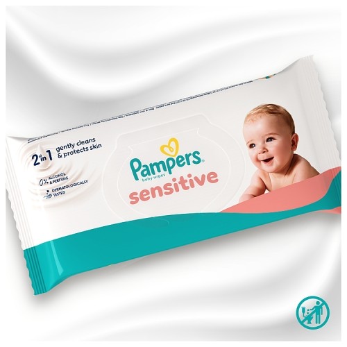 Miniaturka artykułu - #0 Pampers Sensitive Chusteczki nawilżane, 12x52szt. (łącznie 624 szt)