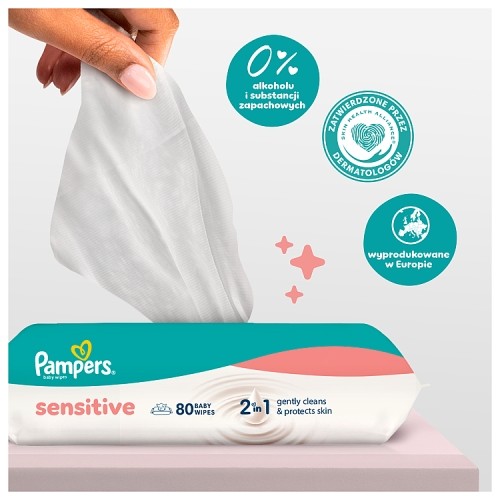 Zdjęcie produktu - 2 Pampers Sensitive Chusteczki nawilżane, 12x52szt. (łącznie 624 szt)