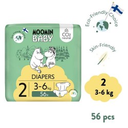 Zdjęcie produktu - #0 MOOMIN BABY Newborn Pieluszki ekologiczne 2 (3-6kg), 56szt.
