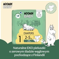 Zdjęcie produktu - #1 MOOMIN BABY Newborn Pieluszki ekologiczne 1 (2-5kg), 25szt.