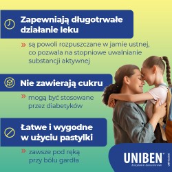 Zdjęcie produktu - #2 Uniben 3 mg smak cytrynowy, 20 pastylek do ssania - lek na b&oacute;l gardła