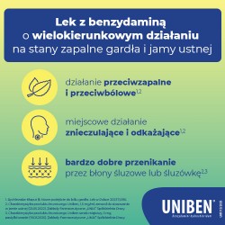 Zdjęcie produktu - #1 Uniben 3 mg smak miętowy, 20 pastylek do ssania - lek na b&oacute;l gardła