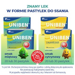 Zdjęcie produktu - #4 Uniben 3 mg smak miętowy, 20 pastylek do ssania - lek na b&oacute;l gardła