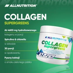 Miniaturka artykułu - #0 Allnutrition Collagen Supergreens smak zielone jabłko, 300 g